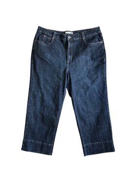 Chicos Platinum Denim Capri Jeans Size L Medium Wash Stretch Cropped Pants